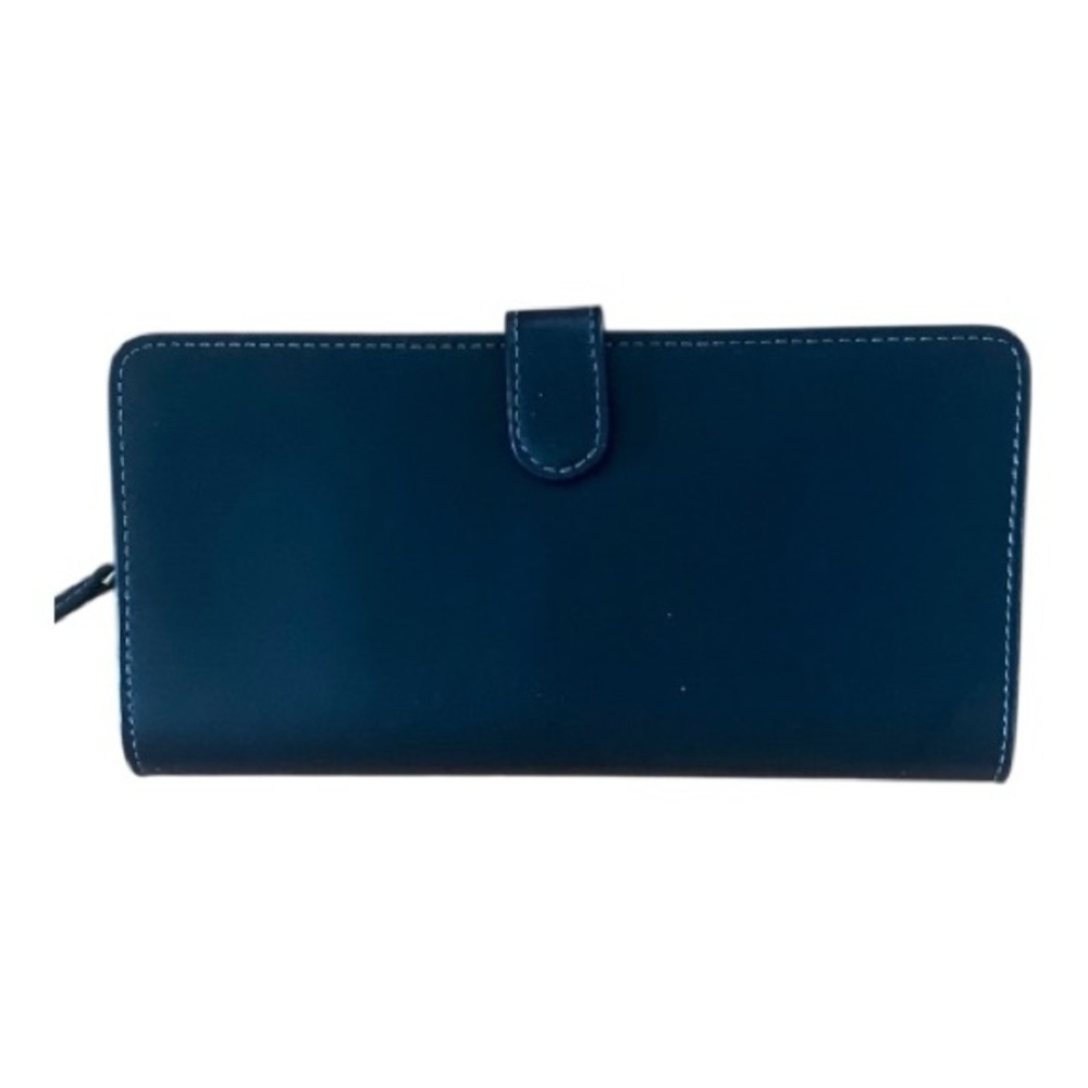 NWT Coach Black Smooth Leather Slim Wallet Zip Snap Long Wallet Logo - Picture 2 of 10